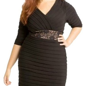 Black Lace Shutter Pleat Cocktail Dress Plus Size